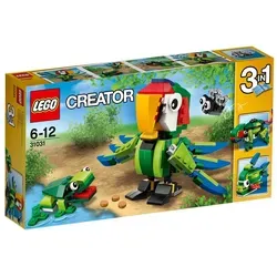 Lego 31031 Creator - Regenwaldtiere - Entdecke die bunte Tierwelt des Regenwaldes! Mit 215 Teilen kannst du einen Papagei, Frosch und Fliege bauen – oder sie in ein Chamäleon oder Tropenfisch verwandeln. Viel Spaß beim kreativen Spielen!