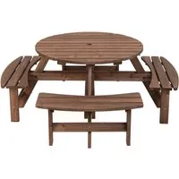 COSTWAY Picknicktisch Set für 8 Personen aus Holz mit Schirmloch - Hochwertiger Gartentisch aus Tannenholz mit stabiler Struktur und Platz für 8 Personen. Ideal für gesellige Stunden im Freien, wetterfest und mit integriertem Schirmloch für zusätzlichen Komfort.