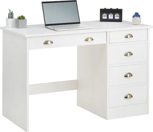 IDIMEX Schreibtisch Lana aus massiver Kiefer - Kinderschreibtische mit 5 geräumigen Schubladen und stilvollem Landhausdesign, ideal für ein organisiertes Arbeitszimmer.