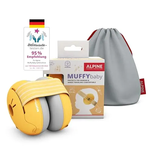 Alpine Muffy Baby Classic - Gehörschutz für Babys - Verstellbares ANTI-SLIP-Kopfband bis 48 Monate - In Deutschland auf Sicherheit getestet - Lärmschutz Kopfhörer verhindert Gehörschäden, Gelb