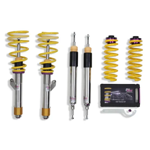 KW Gewindefahrwerk V3 inox für BMW X1 [E84] | 35220099 - Hochwertiges Gewindefahrwerk aus Edelstahl für optimale Fahrdynamik. Inklusive Set mit Höhenverstellung und Dämpfern, perfekt für individuelle Anpassungen.