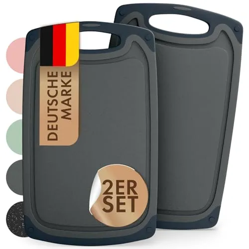 Blumtal Schneidebrett Kunststoff groß 40x24,5 cm 2er Set - Rutschfeste Küchenbretter mit Saftrillen - Hochwertige, langlebige Kunststoffschneidebretter in elegantem Design mit rutschfesten Kanten und Saftrillen. Ideal für eine saubere Zubereitung und spülmaschinenfest für einfache Reinigung. Perfekt für jede moderne Küche.