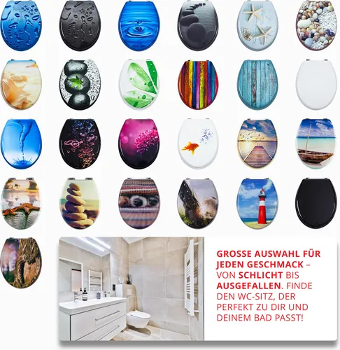 Grafner® WC Sitz aus MDF Motiv Colored Bubbles - Antibakterielle Toilettendeckel - WC-Sitz aus MDF in ovaler Form mit antibakterieller Beschichtung, leicht zu reinigen und feuchtigkeitsresistent. Ideal für alle handelsüblichen Toiletten, sorgt für hohen Sitzkomfort.