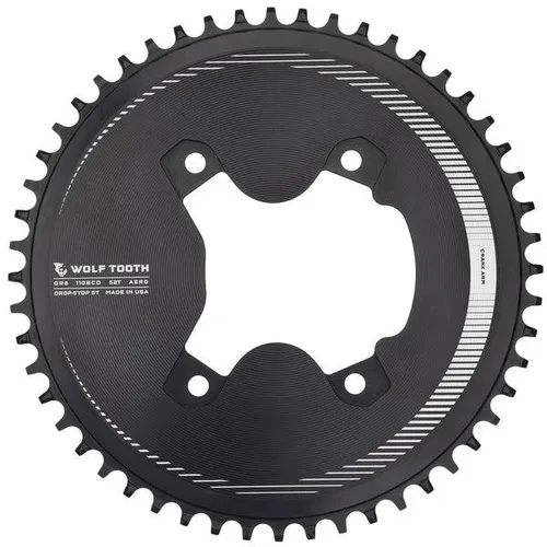 WOLF TOOTH Aero Kettenblatt 110 BCD für Road & Gravel - Hochwertiges Kettenblatt für Shimano GRX, optimiert für Geschwindigkeit mit Drop-Stop ST Zahnprofil. Ideal für Gravel- und Rennradfahrer, die Leistung und Zuverlässigkeit suchen.