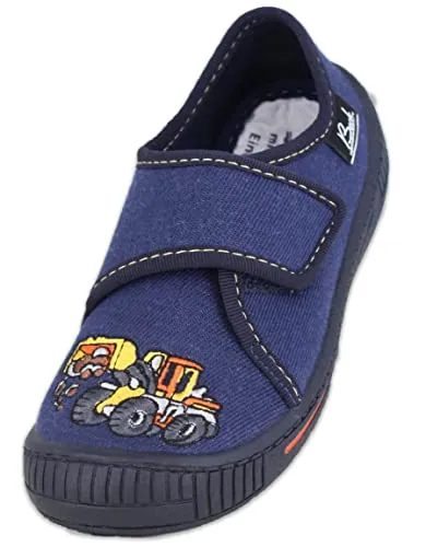 Beck Hausschuhe Jungen 363333373134 Blau 33 EU - Bagger Motiv - Hausschuhe für Jungen mit Klettverschluss, bequem und sicher durch rutschfeste Sohle. Ideal für Zuhause, mit coolem Bagger-Motiv in Blau.