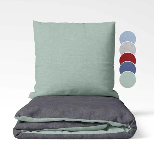 sleepling Biber Bettwäsche 135 x 200 cm, Wendebettwäsche in Salbei-Dunkelgrau - Hochwertige Wendebettwäsche aus Feinbiber, ideal für kalte Nächte. Mit 1 Bettbezug und 1 Kissenbezug für perfekten Schlafkomfort. Waschbar bis 60 Grad.