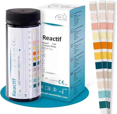 Reactif Urin Teststreifen 11 Parameter - Gesundheitstest für zu Hause bei Blasenentzündung & Harnwegsinfekt - Ketose, pH Wert, Glucose, Nitrit, Leukozyten - 100 Teststreifen