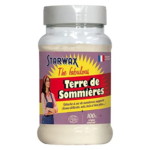 STARWAX FABULOUS Natürlicher Trockenfleckenentferner, Terre de Sommières Tonpulver 200g, Entfernt Fettflecken auf empfindlichen Stoffen, Leder, Teppichen, Holz, Marmor, Ultra-saugfähig