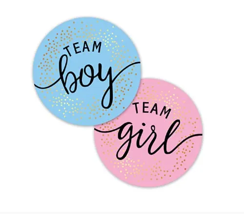 Gender Reveal Stickers für Partyeinladungen und Abstimmungsspiele, 120pcs Team Boy und Team Girl Labels mit Goldfolie für Reveal Partys und Baby Showers (Pink, Blau)