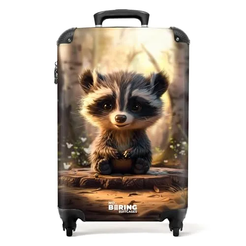 NoBoringSuitcases.com Kinderkoffer Waschbär - Braun - Kindergepäck: Leichter Handgepäck Koffer (55x40x20 cm) mit robustem ABS-Material und integriertem Zahlenschloss für sichere Reisen.