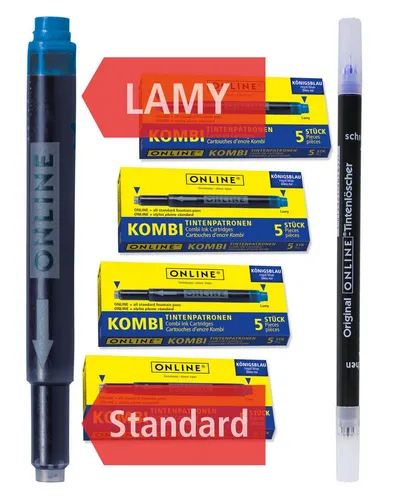 Online Pen 20x Kombi-Tintenpatrone & 1x Tintenkiller Tintenpatrone (Universal-Füllhalter Patronen auch passend für LAMY, Pelikan, etc., Füller Patronen Vorteilspack)