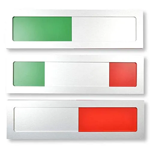 Frei - Besetzt Universal Schild Modell S Aluminium - Mit Schieber - Frei Besetzt Schiebeschild mit Grün Rot Indikator - 10 cm x 2,8 cm x 4 mm - Starke Klebefläche - Besprechungsraumschild