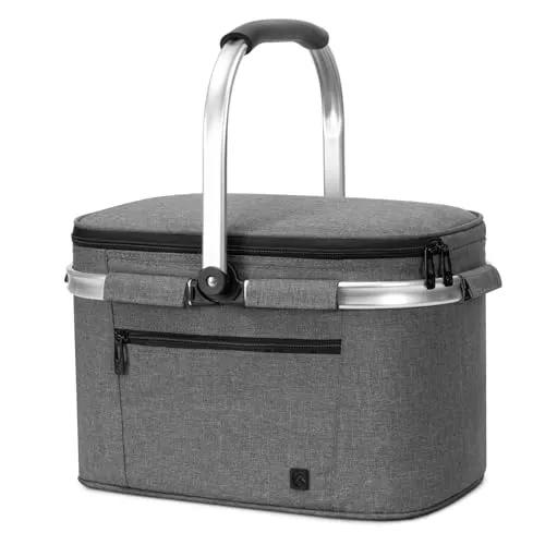 ALLCAMP Faltbare Isolierte Kühltasche - Thermo Einkaufskorb mit Deckel - Vielseitiger und robuster Picknickkorb mit isoliertem Innenraum, der Speisen und Getränke stundenlang kühl hält. Ideal für Picknicks, Sportveranstaltungen oder Märkte, leicht zu transportieren und platzsparend zusammenfaltbar.