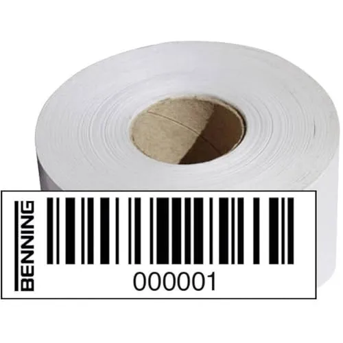 Benning 756301 Barcodeetiketten 1St. - Universal-Aufkleber, stark haftende PVC-Barcodeetiketten mit fortlaufender Nummerierung, ideal für die Organisation und Kennzeichnung von Geräten.