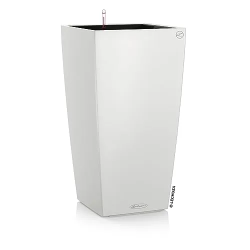 Lechuza Cubico Color 22 - Blumentopf Komplettset in Weiss Matt - Garten-Zubehör mit integriertem Bewässerungssystem für gesunde Pflanzen. Ideal für Innen- und Außenbereiche, pflegeleicht und abwaschbar.
