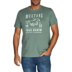 MUSTANG T-Shirt Herren Printshirt Regular Fit (1-tlg) Kurzarm Tee Shirt mit Rundhalsausschnitt aus 100% Baumwolle grün XXXL (64/66)