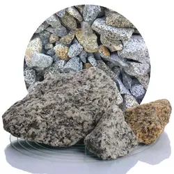 Granit Gabionensteine gelb-grau 60-120 mm - 25 kg Sack - Gabionen: Robuste gelb-graue Granitsteine für langlebige Sichtschutzlösungen und kreative DIY-Projekte, frost- und witterungsbeständig.