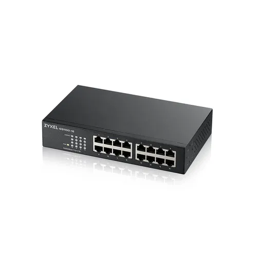 Zyxel GS1100-16 V3 - Unmanaged Switch mit 16x Gigabit Ethernet Ports, lüfterloses Design für geräuschlosen Betrieb im Büro
