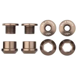Wolf Tooth Kettenblattschrauben und -muttern 6mm, 4 Stk. aus Aluminium - Kettenblatt-Zubehör für 1-fach Antrieb, leichtes und robustes Aluminium in elegantem Espresso-Finish für optimale Leistung und Stil.