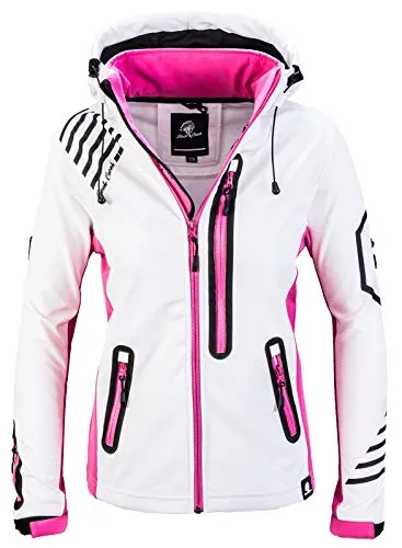 Rock Creek Damen Softshell Jacke D-402 - Windbreaker & Regenjacke - Funktionsjacken für Outdoor-Aktivitäten, winddicht, atmungsaktiv und wärmeisolierend. Ideal für die Übergangszeit mit abnehmbarer Kapuze und praktischen Taschen.