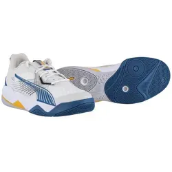 Puma Hallen-Indoorschuhe Eliminate Power Nitro II – Herren, Weiß/Blau, Größe 47 (US 13) - Erlebe unübertroffene Leistung mit den Puma Eliminate Power Nitro II Hallenschuhen. Die innovative PWRPLATE-Technologie sorgt für Stabilität, während NITROFOAM für komfortable Dämpfung sorgt – ideal für intensives Spiel.