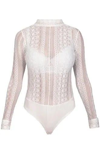 Edelnice Trachtenmode Damen Dirndlbody Spitzenbody Tina - Bodys für Damen mit elegantem Spitzenmuster und elastischem Stoff für perfekte Passform. Der leichte Stehkragen sorgt für einen klassischen Look und die praktischen Knöpfe ermöglichen einfaches An- und Ausziehen.