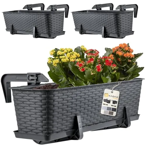 KADAX Blumenkasten 60 cm 3er Set – Wetterfester Balkonkasten für Balkon & Garten - Garten-Zubehör: Wetterfester und stabiler Kunststoff-Pflanzkasten im modernen Rattan-Stil, ideal für Blumen und Kräuter, erhältlich in 5 Farben.