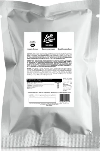 Sansei Soft-Eis Pulver 2 kg - Sahnegeschmack für köstliches Soft-Eis - Genießen Sie cremiges Soft-Eis mit unserem 2 kg Pulver im Sahnegeschmack. Ideal für die Zubereitung von 70-80 Portionen, perfekt für warme Tage und Feste. Lagerung kühl und trocken.