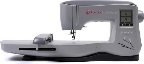 Singer Quantum Stylist EM 200 - Nähmaschine mit 200 Stickdesigns und 700 Stichen pro Minute, ideal für kreative Projekte. Extragroßer Arbeitsbereich und LCD Touchscreen für einfache Bedienung.