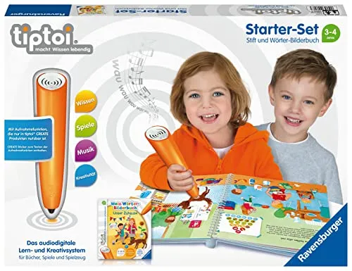 Ravensburger tiptoi 00806 - Starter-Set „Stift und Wörter-Bilderbuch - Elektronische Spiele für Kinder, fördert spielerisch den Wortschatz mit Geräuschen und Liedern für Kinder ab 3 Jahren.