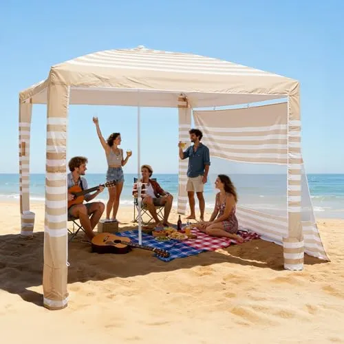 VEVOR Strand-Cabana 2,4 x 2,4 m – Tragbarer Sonnenschutz - Tragbare Strand-Cabana mit UPF 50+ Schutz, ideal für die Familie. Einfach aufzustellen, windbeständig und mit Sandsäcken für sicheren Halt. Perfekt für entspannte Tage am Strand.