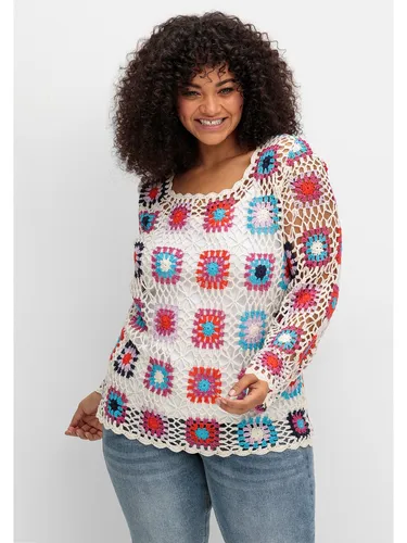 sheego by Joe Browns Strickpullover Große Größen im Crochet-Muster, offwhite