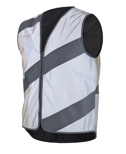 Wowow Reflexweste Roadie Full Reflex - Größe XXXL - Fahrradbekleidung mit 100% reflektierendem Material für optimale Sichtbarkeit und Sicherheit im Dunkeln, stylisch mit diagonalen Streifen in Grau.