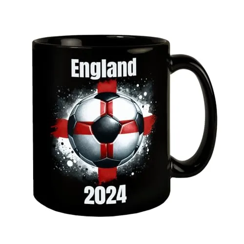 Fußball Englische Flagge Tasse in Schwarz EM 2024 Fanartikel Sport-Ballspiel-Gadget England Nationalfarben Großbritannien Fußball-Liebe