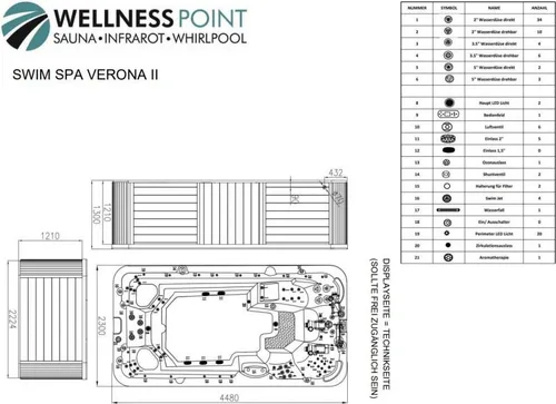 Swim Spa 445x230x131 cm für 8 Personen - Whirlpool mit Gegenstromanlage, UV-Wasseraufbereitung und individuell einstellbaren Massagedüsen für ultimativen Schwimmgenuss und Entspannung.