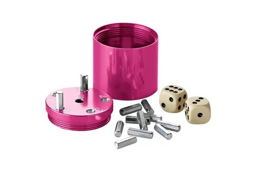 BestSaller 3008 SUPER SIX Würfelspiel - Aluminium, 36 Spielstäbchen und 2 Würfel, ideal für gesellige Runden und als praktischer Reisebegleiter in pink