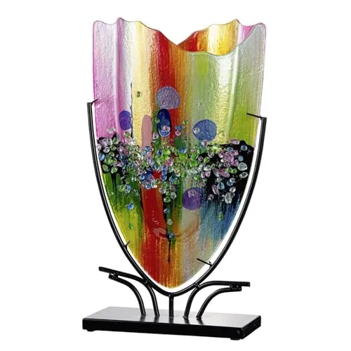 GILDE Dekovase Bodenvase oval Manto in Blau und Pink, 49 cm hoch - Die ovale Dekovase Manto aus Glas mit bunten handgemalten Akzenten und einem stabilen Metallständer ist ein echter Blickfang. Ideal für Kunst-Beiwerk und als stilvolle Dekoration in jedem Raum.