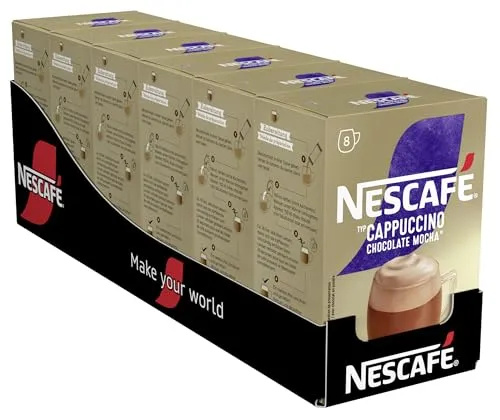 NESCAFÉ Typ Mocha, Getränkepulver aus löslichem Bohnenkaffee mit feiner Schokoladennote, koffeinhaltig, 6er Pack (à 8 x 13,6g Sachet)