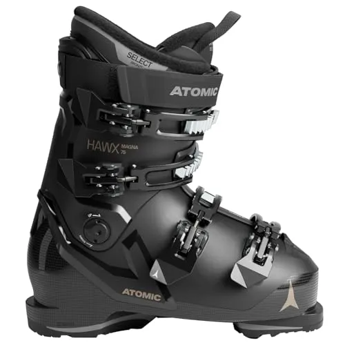 ATOMIC HAWX Magna 75 W Skischuhe - Schwarz/Gold, Größe 40.5/41, 102 mm Passform - Erlebe erstklassige Performance mit den ATOMIC HAWX Magna 75 W Skischuhen. Die Prolite-Konstruktion bietet Stabilität und Komfort, ideal für All-Mountain-Skifahrer. Genieße eine präzise Passform und optimales Fahrgefühl auf der Piste.