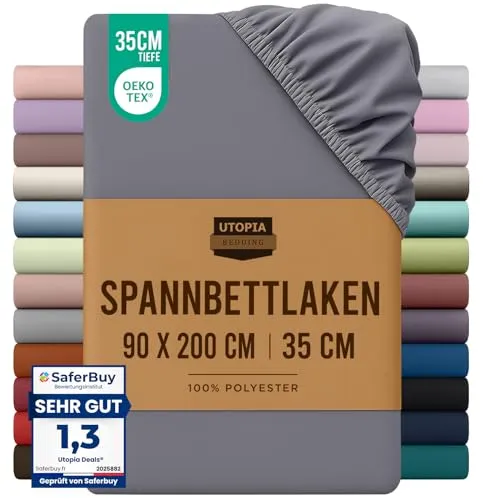 Utopia Bedding - Spannbettlaken 90x200cm - Grau - Gebürstete Polyester-Mikrofaser Spannbetttuch - 35 cm Tiefe Tasche