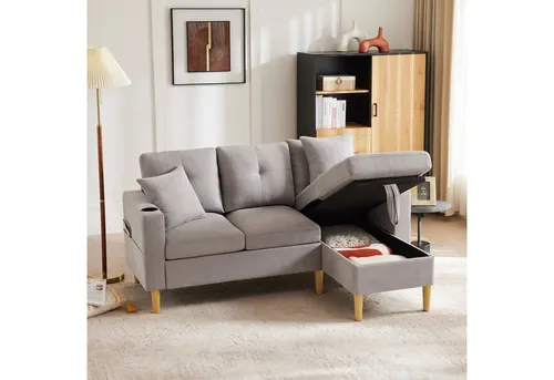 Odikalo 3-Sitzer Loungesofa mit Stauraum und Kissen - Stylisches Freizeitsofa mit flexibler Chaise und praktischem Stauraum. Genießen Sie höchsten Komfort dank hochelastischem Schaum und Taschenfedern. Perfekt für entspannte Stunden!