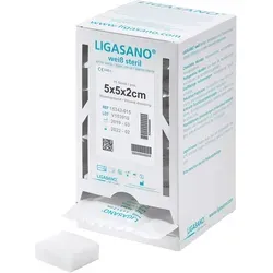 Ligasano weiß Verband 2x5x5 cm - Steril in Spenderbox - Kompressen & Verbände - Sterile 2x5x5 cm Verbände in praktischer Spenderbox, ideal für schnelle und hygienische Wundversorgung.