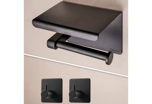 Dolvhin Toilettenpapierhalter ohne Bohren - Toilettenpapierhalter mit Ablage und 2 Handtuchhaken, selbstklebend mit starkem 3M Klebestreifen für eine einfache Montage ohne Bohren, ideal für jedes Badezimmer.