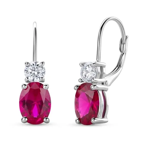 MIORE Ohrhänger Damen aus 925 Silber mit Rubin und Zirkonia - Elegante Ohrhänger aus 925 Sterling Silber, verziert mit kreierten Rubinen und funkelnden Zirkonia. Ideal als stilvolles Geschenk in einer edlen Schmuckbox, perfekt für besondere Anlässe.