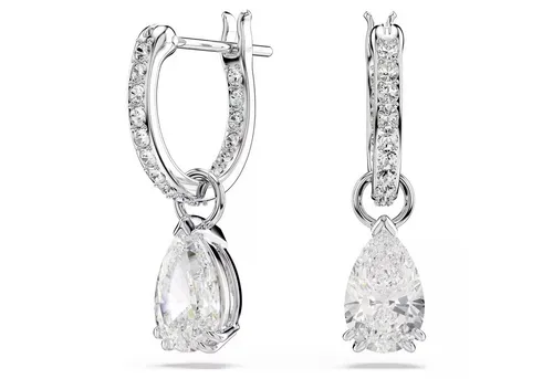 Swarovski Paar Creolen Stilla Pear Drop, 5636716, 5723564, 5723566 - Elegante Ohrringe mit abnehmbaren Einhängern aus Swarovski® Kristall, perfekt für jeden Anlass - vom Büro bis zur Party. Inklusive Etui für stilvolle Aufbewahrung.