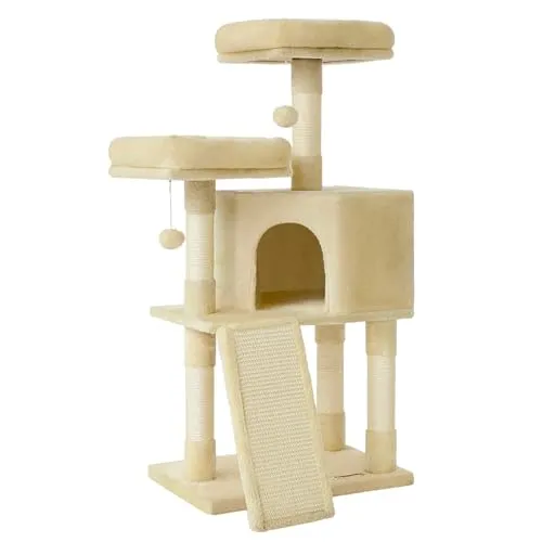 FEANDREA Kratzbaum klein - 115 cm Katzenbaum mit Kratzbrett und Plattformen, ideal für kleine Räume, weich und gemütlich für Ihre Katze