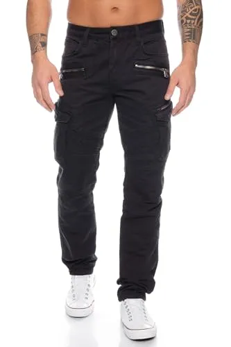 Cipo & Baxx Herren Cargo Jeans Hose (Schwarz, W34/L32) - Stylische Cargo Jeans mit Nahtverzierungen und Zierreißverschlüssen, ideal für jeden Anlass. Hoher Tragekomfort durch Elasthananteil, perfekt für moderne Herrenmode.