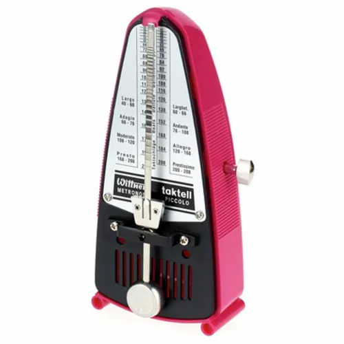Wittner Metronom Taktell Piccolo Dunkelrosa - Mechanisch Aufziehbar - Metronom ohne Glocke aus robustem Kunststoff, mechanisch und batteriefrei. Ideal für Musiker, um präzises Timing zu perfektionieren – Made in Germany.