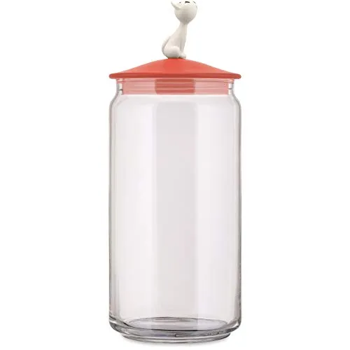 Alessi MIO JAR, BARATTOLO Gatti RO - Mehrfarbiger Glasbehälter - Küchenhelfer aus hochwertigem Glas und thermoplastischem Harz, robust und langlebig – ideal zur stilvollen Aufbewahrung von Lebensmitteln.