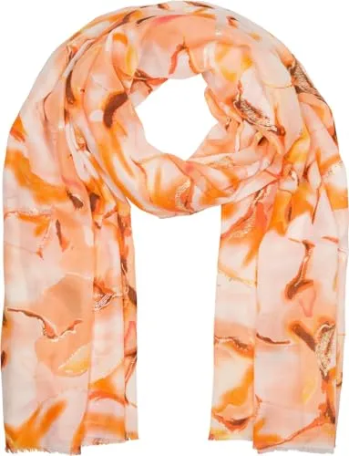 styleBREAKER Damen Schal mit Aquarell Marmor Muster und Metallic Akzenten, leichtes Tuch in Pastell Tönen, Stola 01016229, Farbe:Orange